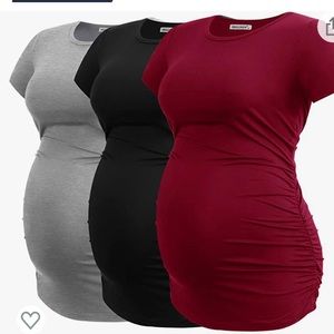 🎁NWT🎁 LARGE! Women's Maternity Shirt Side Ruched Tunic Top Clothes 3-Pack